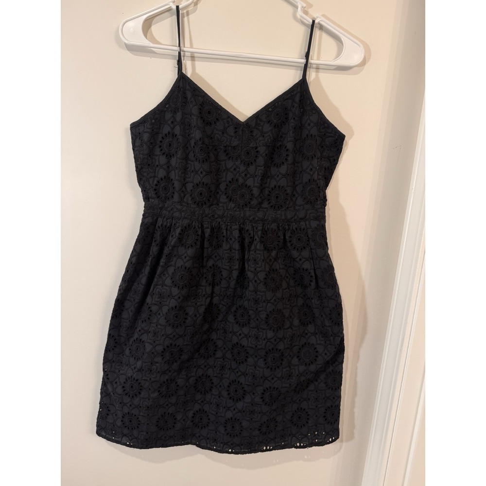 Madewell Black Dress Adjustable Spaghetti Strap Eyelet flower‎ lace size 2